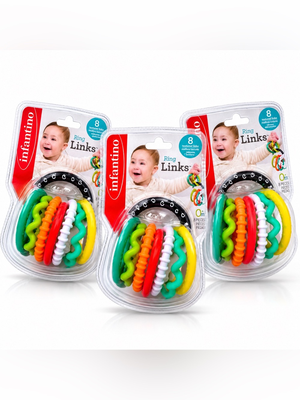 NEW Infantino Ring Links Baby Sensory Toy Lot of 3 Textured 8 Piece Rings Sealed